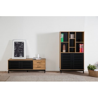 Mueble TV Aless  2 puertas  y 2 cajones Cera / Negro