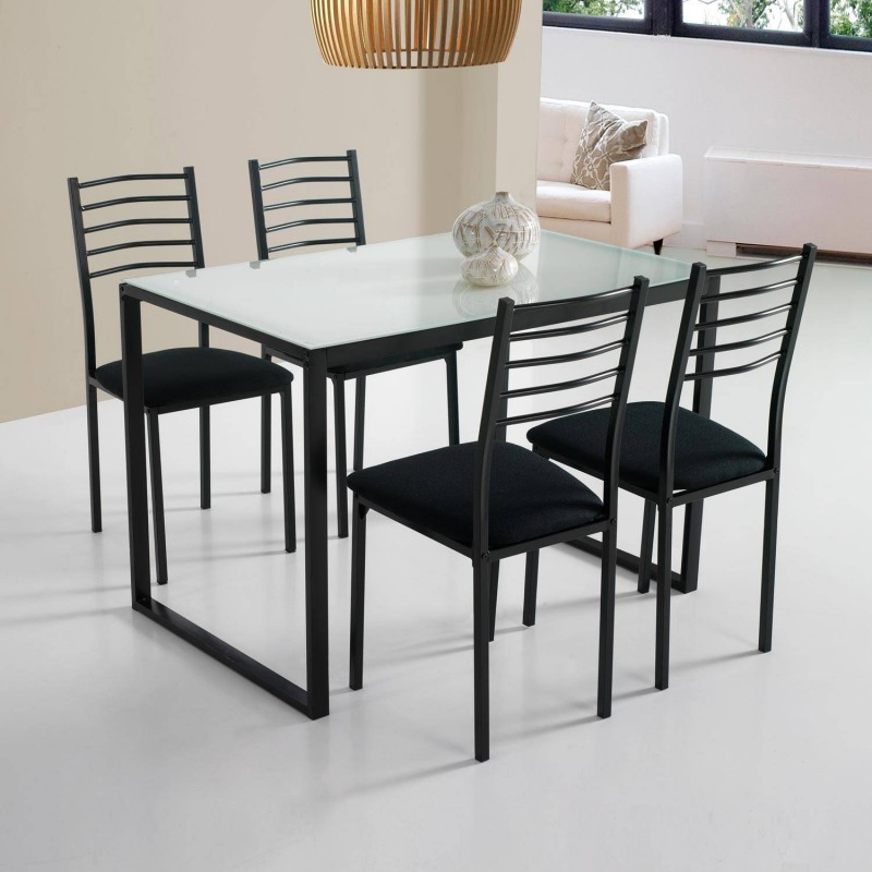 Mesa de cocina con 4 sillas, color negro y sobre de la mesa