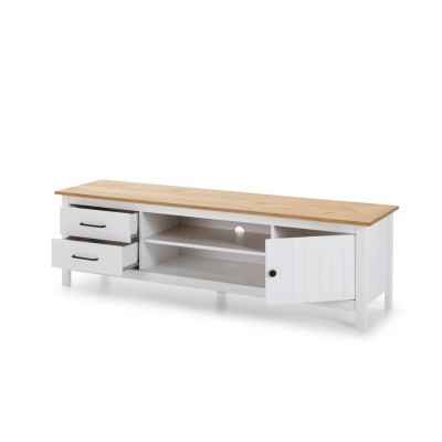 Mueble de TV Claire 1P 2H 2C de Madera de Pino Blanco / Cera