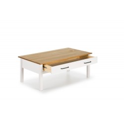 Mesa de Centro Claire 1 Cajón de Madera de Pino acabado Blanco / Cera de 100x55 cm