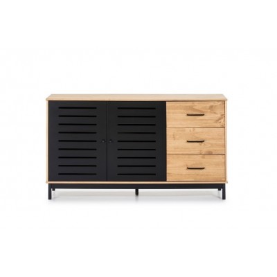 Aparador Aless 2 puertas  y 3 cajones de Madera de Pino Cera_Negro de 140x40x80 cm