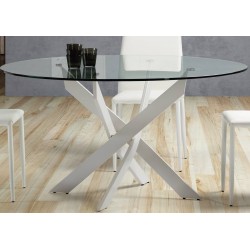 Mesa redonda Mark cristal pata cruzada blanco de 120 cm