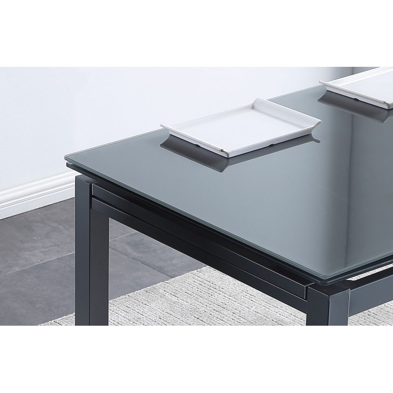 Mesa cocina de cristal templado y estructura metálica blanca de 110x70  extensible.