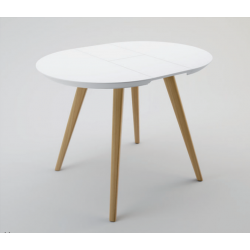 Mesa de Cocina Sabona de 90 cm. Ext. Abierta de Madera Texturada Blanca / Patas Natural