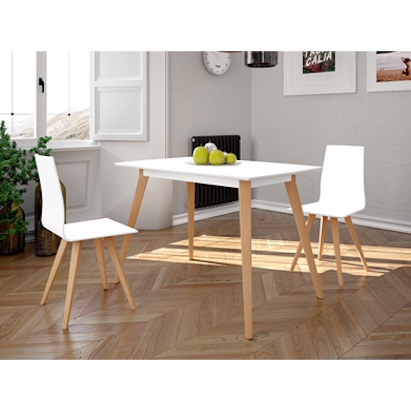 Mesa alta de cocina o comedor de estilo nórdico a medida y patas madera