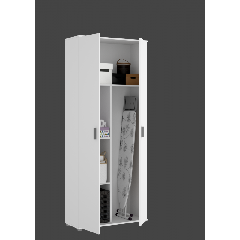 Kit armario multiusos 2 puertas madera blanca, porta escobas, 73x37 cm