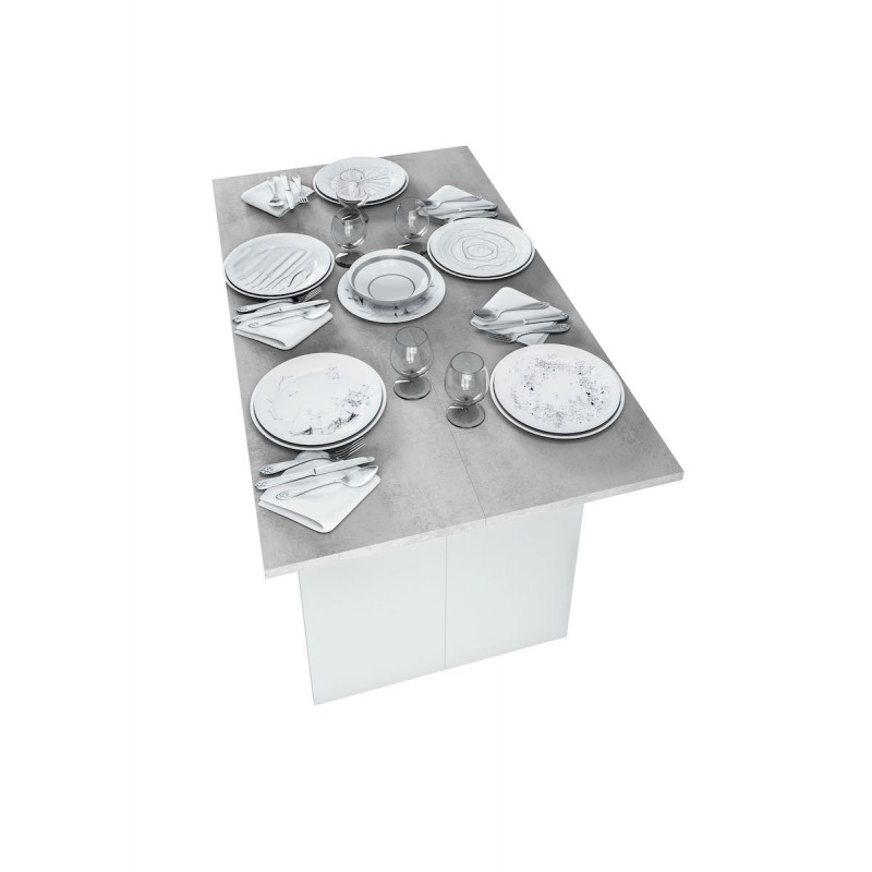 Consola mesa desplegable cocina estrecha cemento y blanco moderno