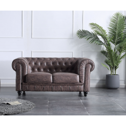 Sofa Chesterfield de 2 plazas tapizado en tela símil cuero envejecido con  capitoné