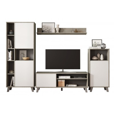 MUEBLE BAJO TV PARA SALÓN MODERNO BLANCO + CEMENTO 200 cm.