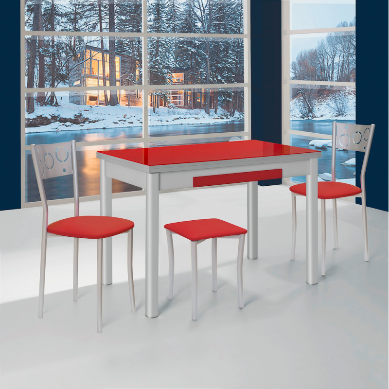 Mesa cocina con cubertero de cristal 100x60 extensible a 150 cm. barata.