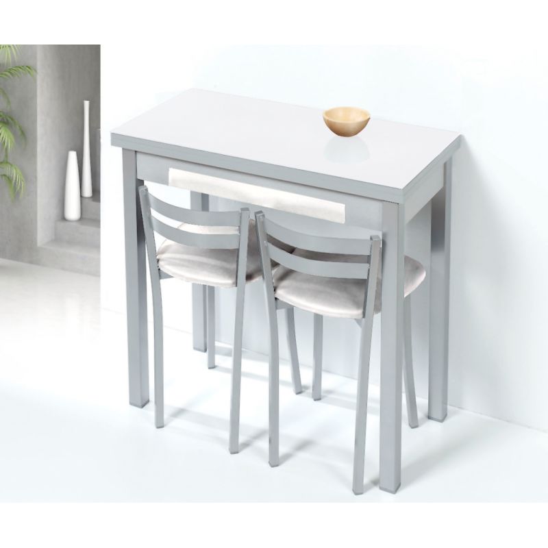 Mesa de cocina tipo libro aluminio blanca con cristal 80x40 cm