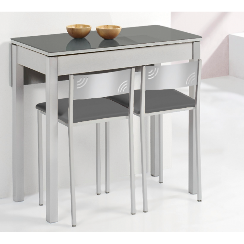 Mesa de Cocina Extensible Cristal-Metal Gris 100 x 70 Cm - Muebles Baena