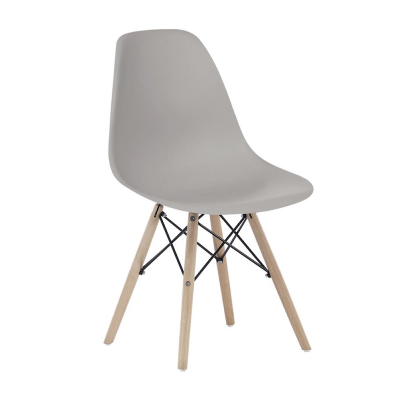 Silla de diseño nórdico con patas de madera y asiento en policarbonato  blanco, barata.