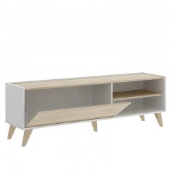 Mueble TV Oslo con Patas, Acabado Blanco / Roble Natural de 155x43x47 cm