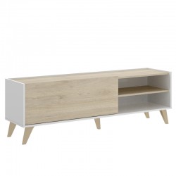 Mueble TV Oslo con Patas, Acabado Blanco / Roble Natural de 155x43x47 cm