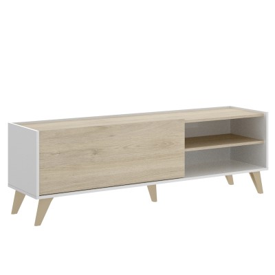 Mueble TV Oslo con Patas, Acabado Blanco / Roble Natural de 155x43x47 cm