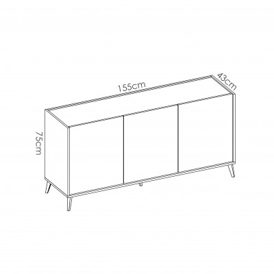 Medidas del Aparador Buffet de 3 Puertas Oslo acabado Blanco / Roble Natural de 155x43x75 cm