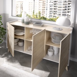 Aparador Buffet de 3 Puertas Oslo acabado Blanco / Roble Natural de 155x43x75 cm