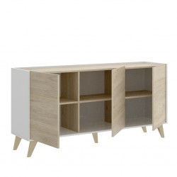 Aparador Buffet de 3 Puertas Oslo acabado Blanco / Roble Natural de 155x43x75 cml