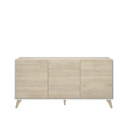 Aparador Buffet de 3 Puertas Oslo acabado Blanco / Roble Natural de 155x43x75 cm