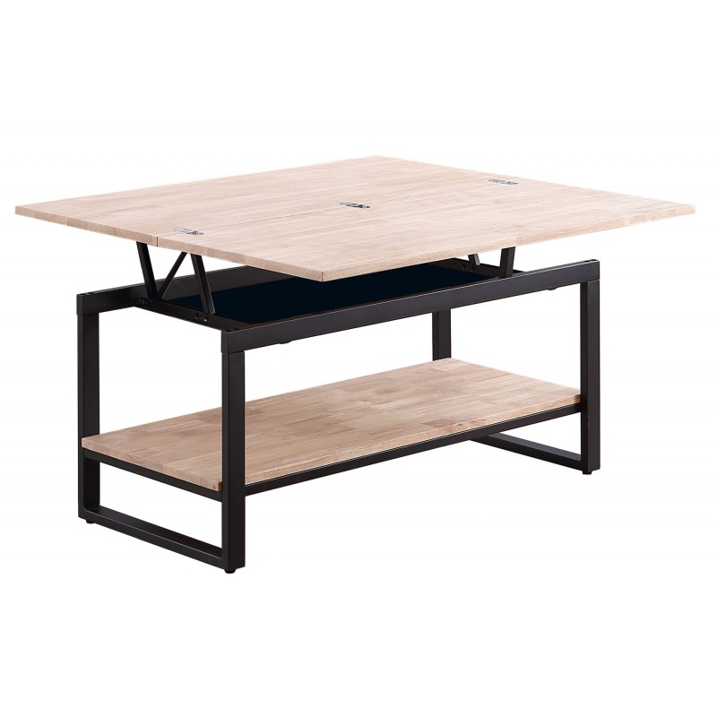 Mesa de Centro Elevable y Extensible Seven Roble Natural / Metal Negro.