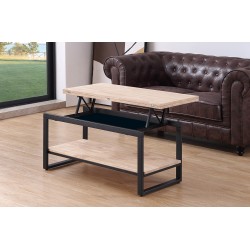 Mesa de Centro Elevable y Extensible Seven Roble Natural / Metal Negro.