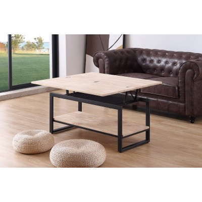 Mesa de Centro Elevable y Extensible Seven Roble Natural / Metal Negro.