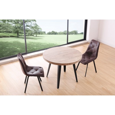 Mesa Redonda Kove Fija de 100 cm de Madera Roble Honey / Metal Negro