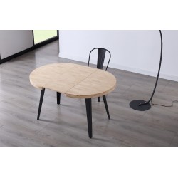 Mesa Redonda Kove Roble Natural / Metal Negro con 1 extensible