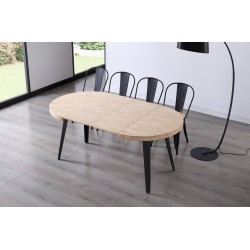 Mesa Redonda Kove Roble Natural / Metal Negro con los 2 Extensibles