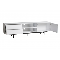 Mueble TV Barna 1 Puerta 2 Cajones Lacado Blanco_Patas Metálicas Negro de 180x40x50 cm