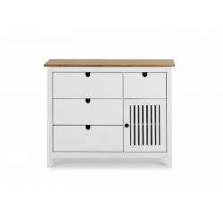 Cómoda Brunete 4 Cajones 1 Puerta de Madera de Pino Cera / Blanco de 100x40x80 cm