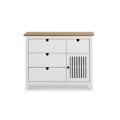 Cómoda Brunete 4 Cajones 1 Puerta de Madera de Pino Cera / Blanco de 100x40x80 cm