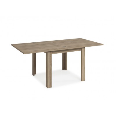 Mesa comedor Kata tipo libro de 90x90 cm Acabada Roble Natural Abierta.