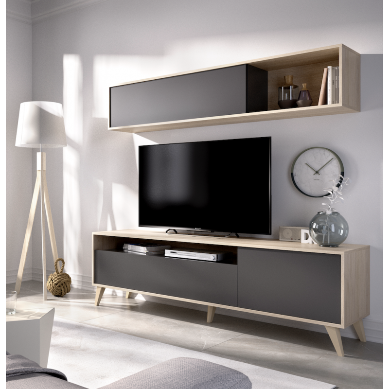 Comprar mueble de tv baratoMuebles de TV baratos  ACABADO Grafito  y natural