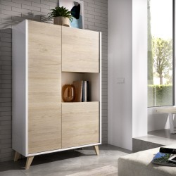 Mueble Alto de salón Oslo acabado Blanco / Roble Natural de 81x43x135 cm