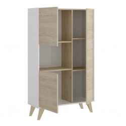 Mueble Alto de salón Oslo acabado Blanco / Roble Natural de 81x43x135 cm