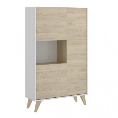 Mueble Alto de salón Oslo acabado Blanco / Roble Natural de 81x43x135 cm