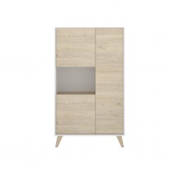 Mueble Alto de salón Oslo acabado Blanco / Roble Natural de 81x43x135 cm