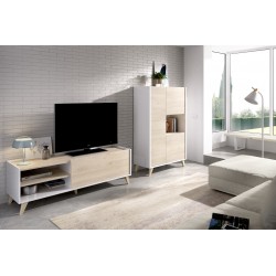 Mueble TV Oslo con Mueble Alto de salón Oslo acabado Blanco / Roble Natural