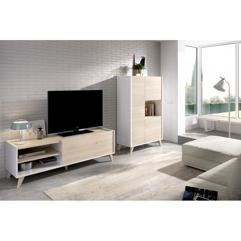 Mueble TV con patas | Muebles Valencia ® Acabado Roble Natural - Kronos4 -  Salones