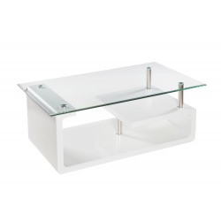 Mesa de centro rectangular en cristal y blanco de 110x65x42 cm de alto