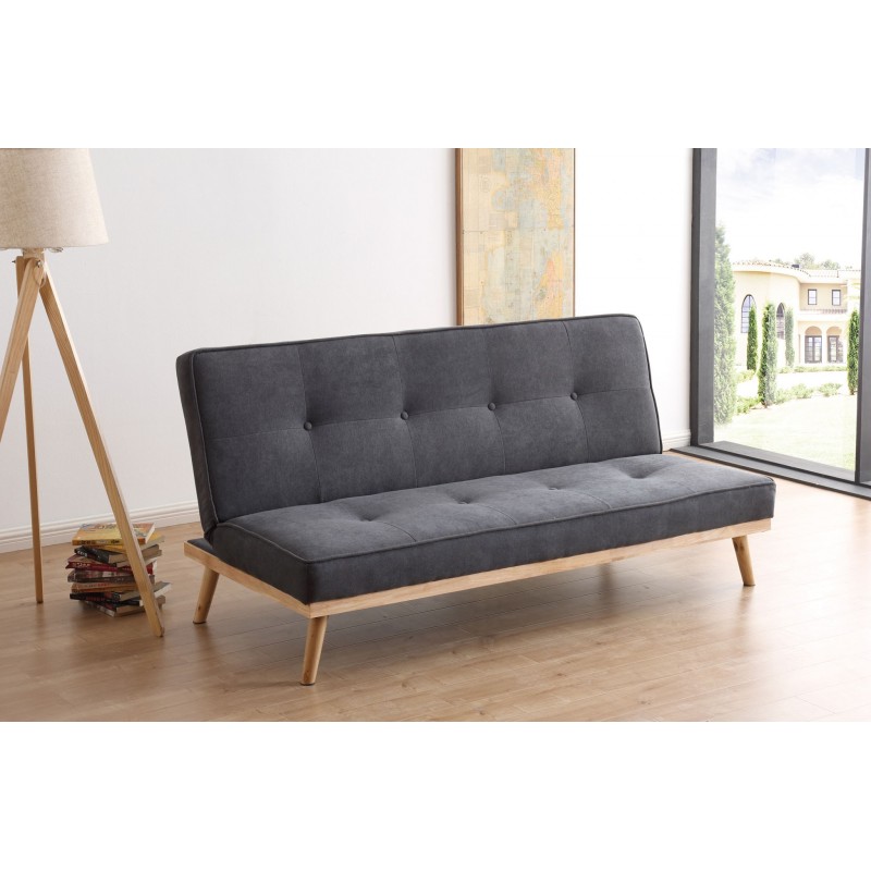 Sofá cama con mecanismo clic clac tapizado en tela color barato y funcional.