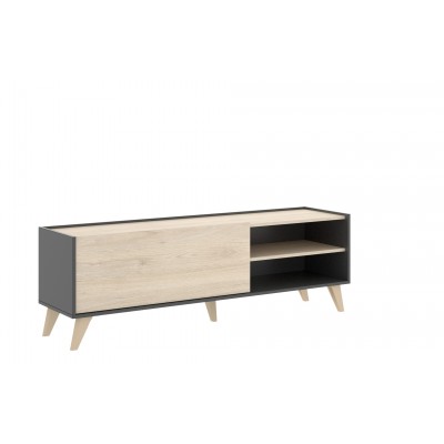 Mueble TV Oslo con Patas, Acabado Grafito / Roble Natural de 155x43x47 cm