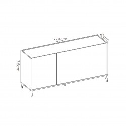 Medidas del Aparador Buffet de 3 Puertas Oslo acabado Grafito / Roble Natural de 155x43x75 cm