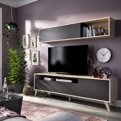 Mueble de Salón TV Compacto Oslo de 180 cm Grafito / Roble Natural