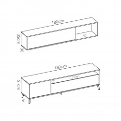 Medidas del Mueble de Salón TV Compacto Oslo de 180 cm Grafito / Roble Natural