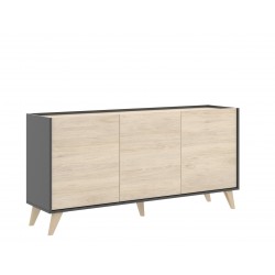 Aparador Buffet de 3 Puertas Oslo acabado Grafito / Roble Natural de 155x43x75 cm