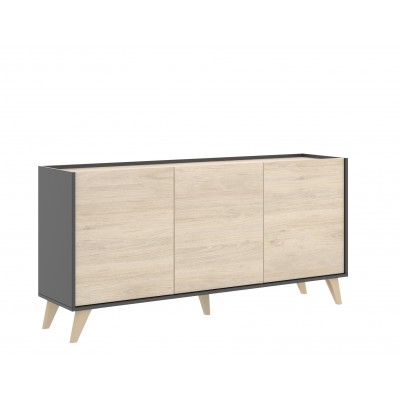 Aparador Buffet de 3 Puertas Oslo acabado Grafito / Roble Natural de 155x43x75 cm