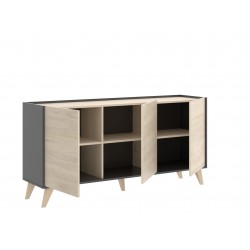 Aparador Buffet de 3 Puertas Oslo acabado Grafito / Roble Natural de 155x43x75 cm